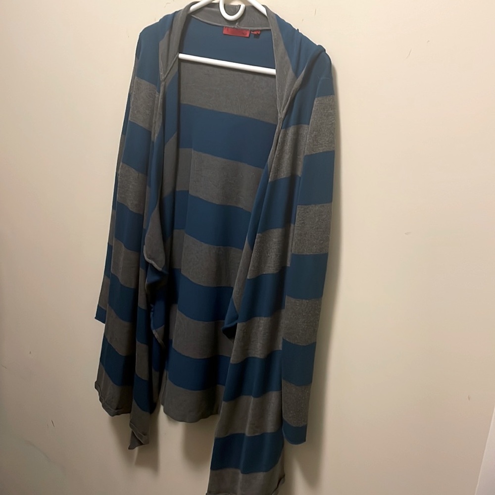 Teal/Grey striped pull on oversized sweater. Incredible comfortable!